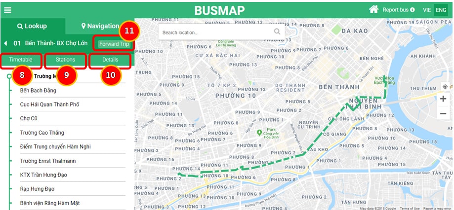 BusMap Как проложить маршрут на карте Хошимина